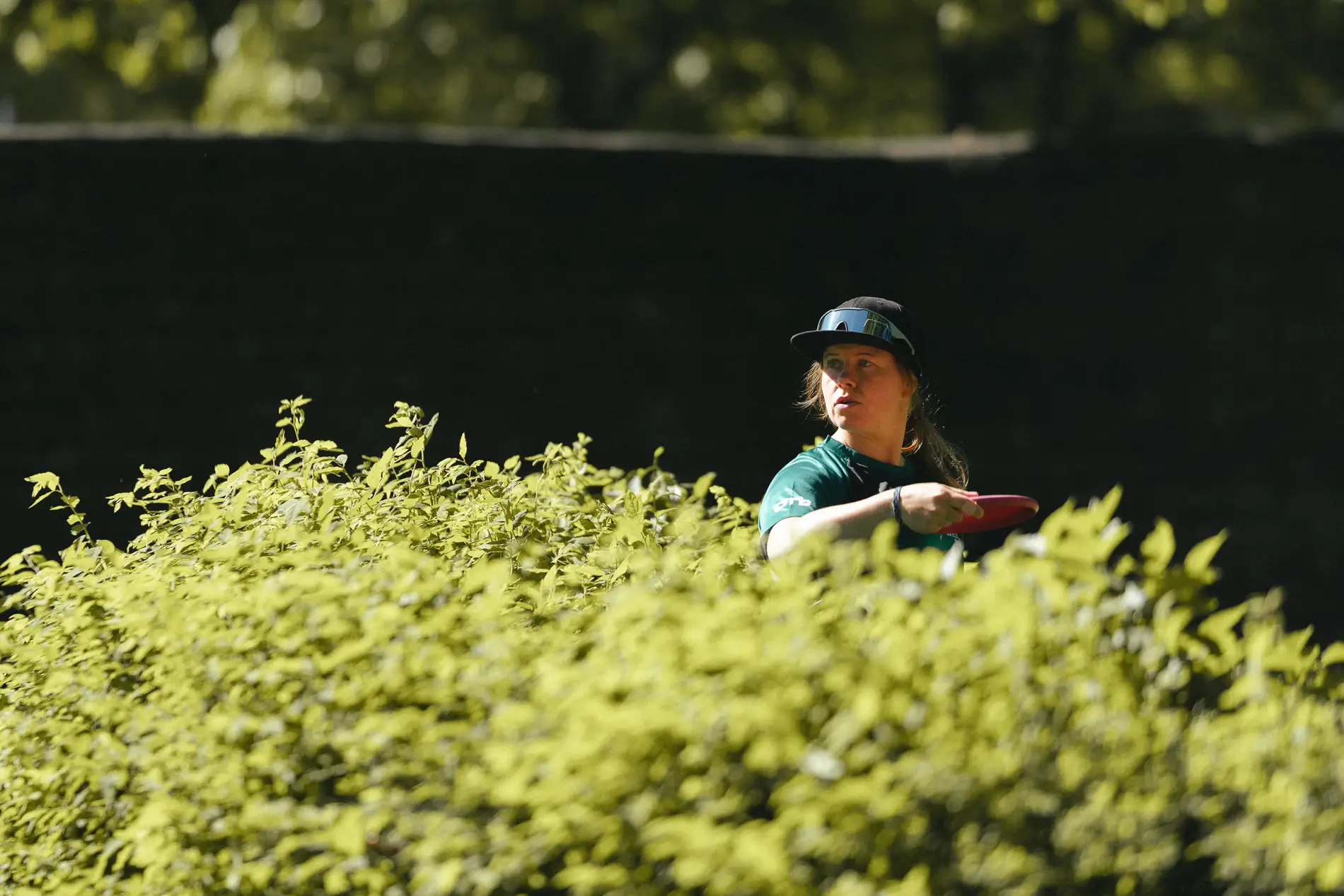 A player on the fairway between the trees