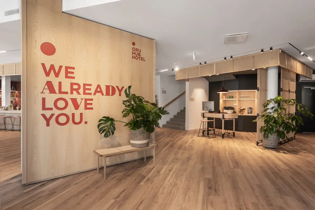 The lobby of Oru Hub Hotel
