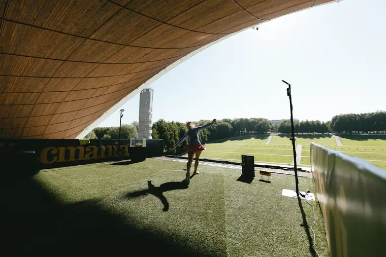 The players’ warm-up area under the arch